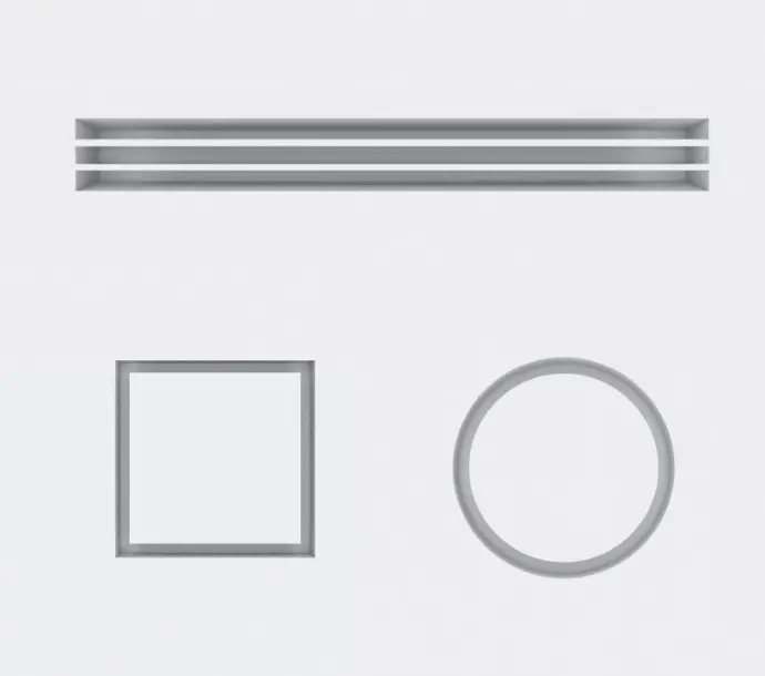 Square image of circular diffuser, line diffuser and square diffuser