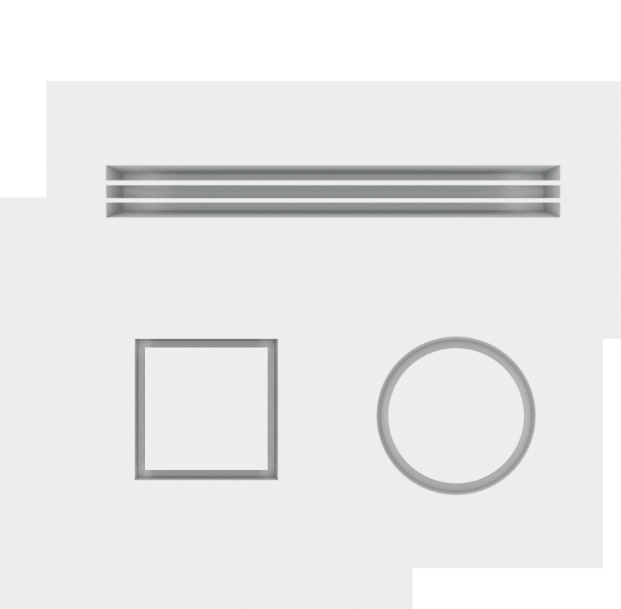 Plaster-in seamless slot square and round diffusers