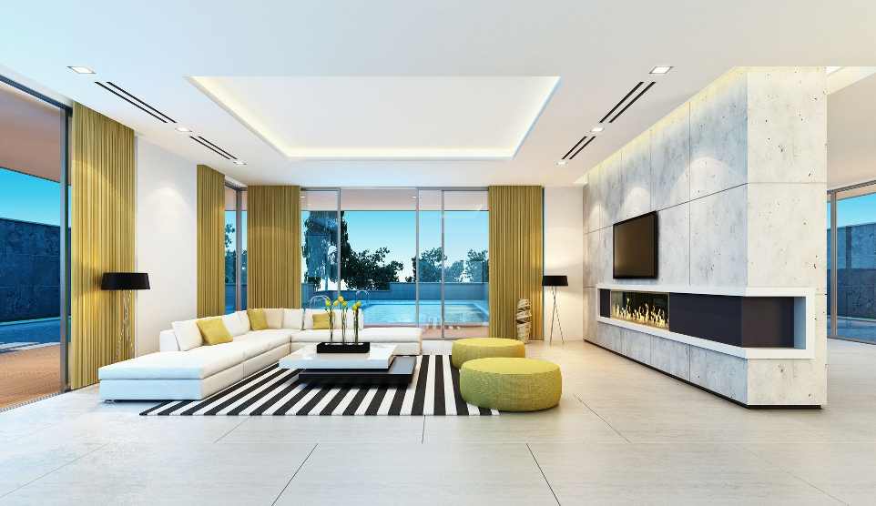 Luxury modern lounge wit flush slot diffusers and grilles